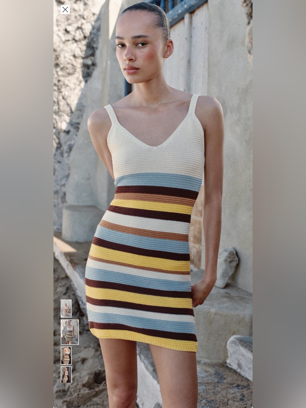 Zara Cream, Blue, Yellow & Brown Striped Knit Mini Dress